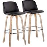 Toriano 30" Swivel Bar Stool White Washed Wood & Black Leatherette with Chrome Footrest (Set of 2)
